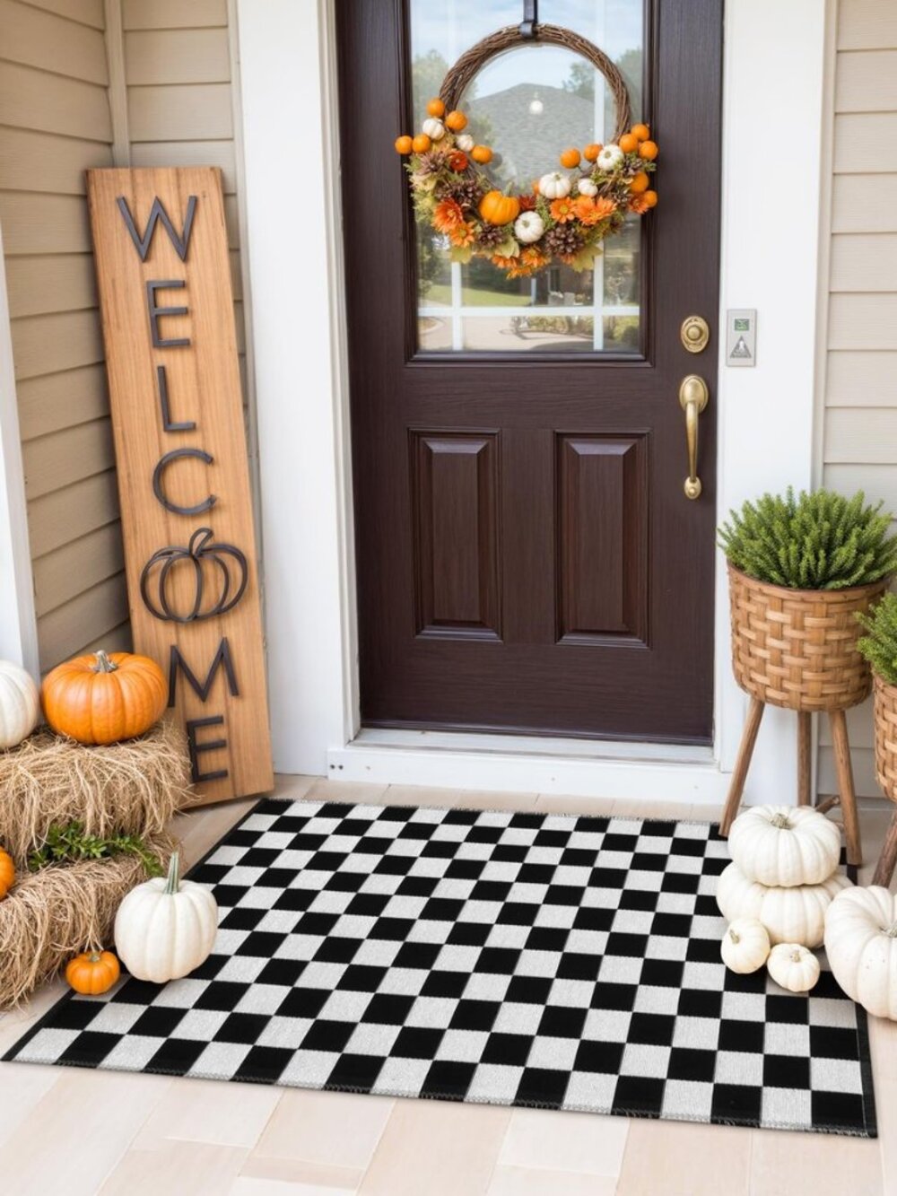 Checkerboard Rug, 2x3 Ft Black and White Checkered Outdoor Door Rug